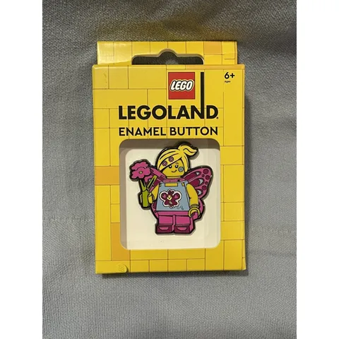 NEW Legoland Florida Enamel Button - LEGO Pink Butterfly Girl w/ Flowers