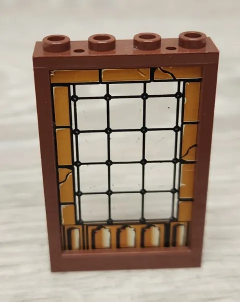 Lego 2493 Reddish Brown Window Frame 1 x 4 x 5 & 2494pb06 Pattern Window Pane