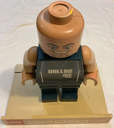LEGO NBA Mini Figure Store Display 18" Dirk Nowitski Dallas Mavericks Wood Base