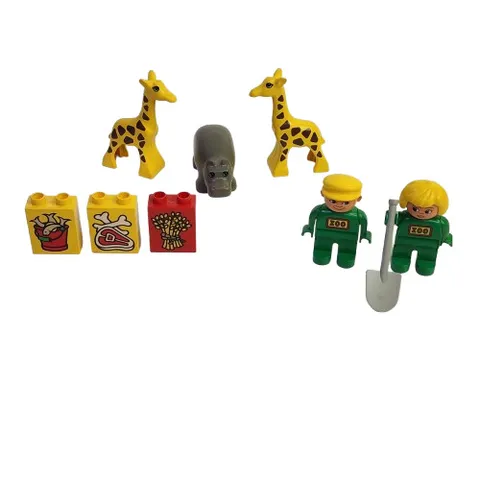 VTG Lego Duplo Figure Lot of 8, Giraffes, Hippo, Food Pieces, Zoo Keepers