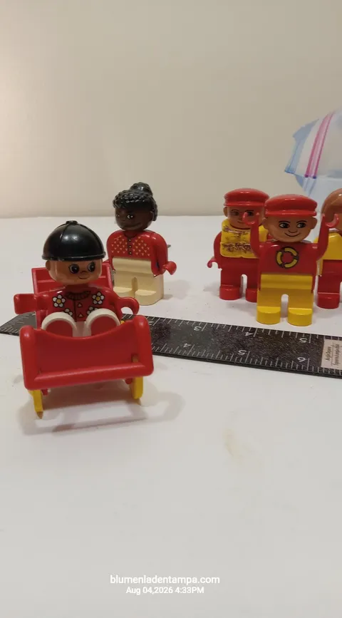 Lot of 10 Vintage LEGO Duplo Figures People and Red Vehicle Car Sled