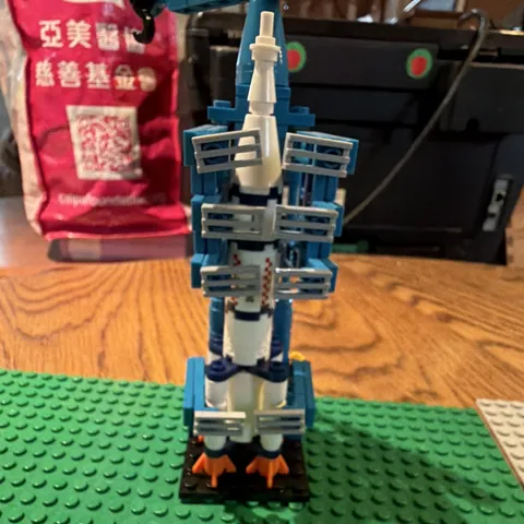 LEGO Space Rocket Build Blue White Orange w/ Printed Yellow Brick Piece