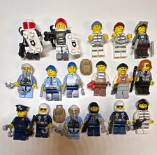LEGO City Police Minifigure Lot of 17 w/ Accessories Police Officer & Prisoner