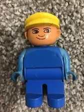 Vintage 2001 Lego Duplo Figure Male Blue Yelliw HT 2.5"