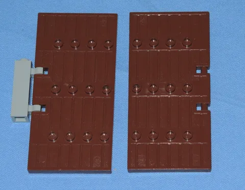 LEGO Door 1 x 5 x 8 1/2 Stockade 87601 Reddish Brown- Set of 2 with 1 Grey Hinge