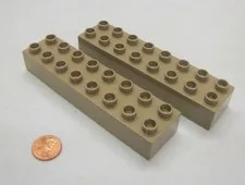 LEGO Duplo 2 TAN TAUPE LONG 2x8X1 BRICKS Blocks Lot House Town Building Castle