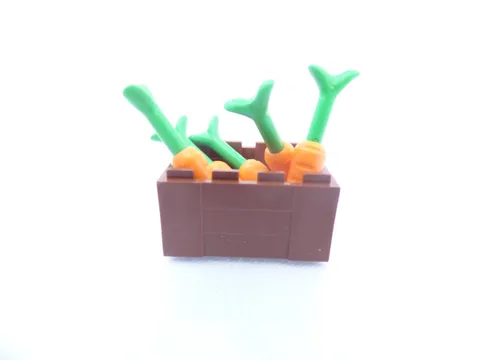 Lego Carrots, set of 5, in reddish-brown crate