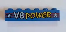 LEGO Blue 1x6 Brick with V8 Power Print