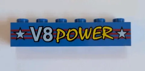 LEGO Blue 1x6 Brick with V8 Power Print