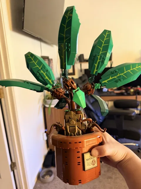 LEGO Mandrake Tree & Plant Potted Model Green/Brown/Tan Custom Printed