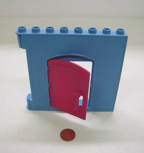 LEGO Duplo BLUE WALL w/ MAGENTA DOOR OPENING 1x8x8 House Building Part Piece