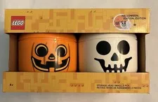 Small LEGO Storage Head Set Of 2, Halloween, Pumpkin And Skeleton, New