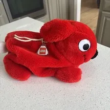 Lego Duplo Red Plush Bunny Storage Bag Vintage 1984 with original LEGO keychain