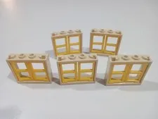 LEGO Lot Of 5 Tan 1x4x3 House Window with Yellow Panes Pieces Parts CITY Town