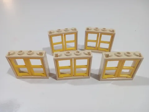 LEGO Lot Of 5 Tan 1x4x3 House Window with Yellow Panes Pieces Parts CITY Town