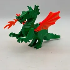 Vintage LEGO Castle Green Dragon 6129c03 Trans-Neon Orange Wings Flame COMPLETE
