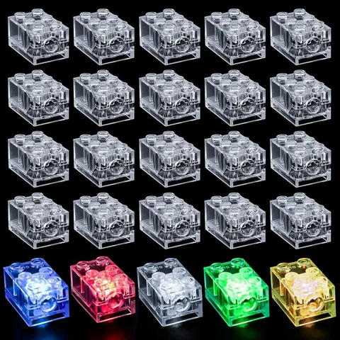 15 pieces LED building blocks 2x3 rectangle, light stones transparent