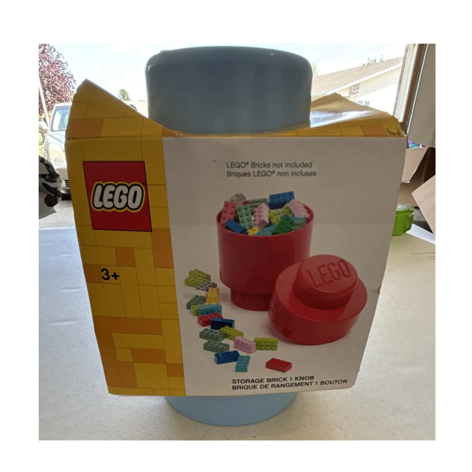 LEGO Blue Storage Brick 1 Knob Container w/ Lid Age 3+ 7.1in C155383