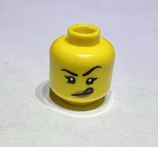 Lego Yellow Minifigure Head 2 Sides Woman Girl Licking Lips Smile Raised Eyebrow