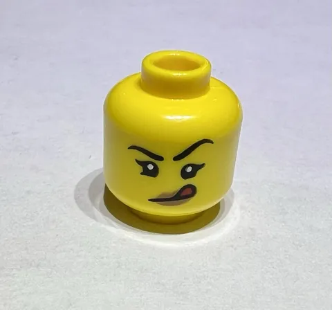Lego Yellow Minifigure Head 2 Sides Woman Girl Licking Lips Smile Raised Eyebrow