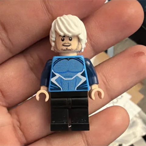 LEGO Minifigure Figure Only White Hair Blue Torso Black Legs