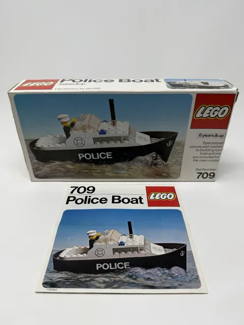 Vintage LEGO 709 Police Boat Box Manual 1977 Town System Empty No Pieces