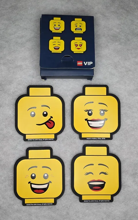 LEGO Minifigure Heads VIP Coasters 4 Pack Set Double Sided