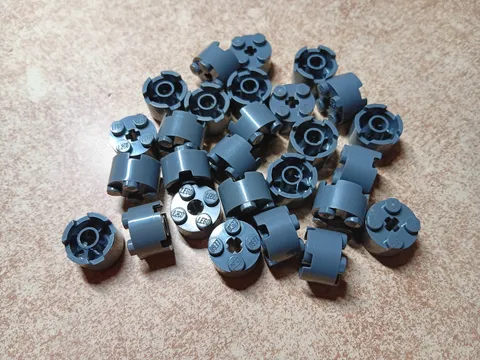 LEGO BULK LOT OF 27 DARK BLUISH GRAY ROUND BRICKS 2X2 AXLE HOLE #3941