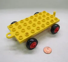 Lego Duplo Yellow Car Base Vehicle 4x8 Wheels Black Tire Closed Hitch End 1970's
