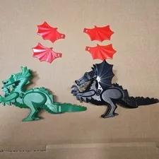 LEGO Minifig Black Dragon w/ Red Wings & Green Dragon No Wings 4 Extra Wings