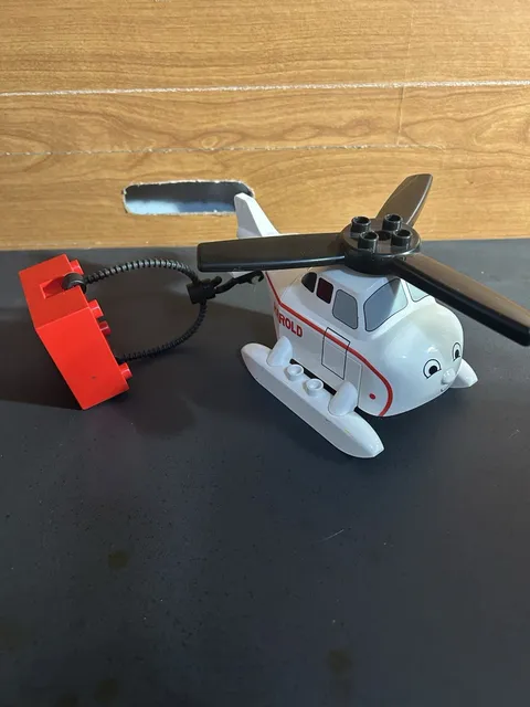 LEGO DUPLO Custom Printed White Helicopter w/ Red Block & Flexible Hose