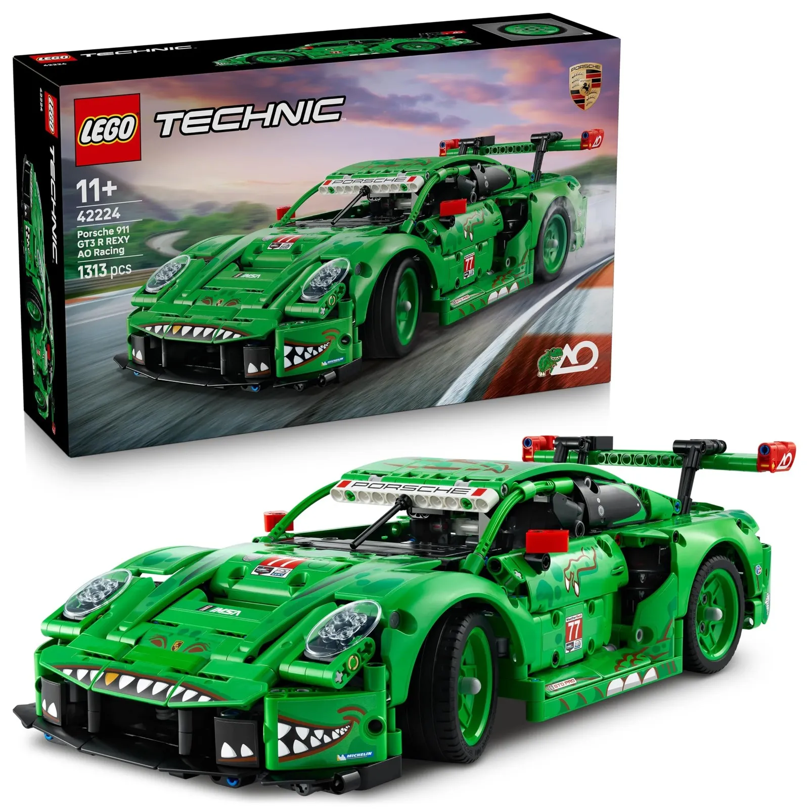 LEGO Technic Porsche 911 GT3 R REXY AO Racing Car Toy - Model Kit w/ 6-Cylinder