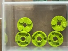 LEGO Parts - Lime Plate, Round 2 x 2 with Axle Hole - No 4032 - QTY 5