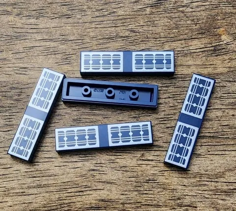 LEGO Dark Blue Tile 1 x 4 with Solar Panels Pattern. QTY 5. Part No. 2431pb0499