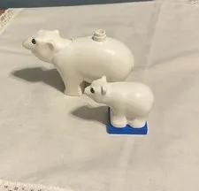 Lego Duplo Figure Polar Bear blue eyes head moves & Smaller Bear