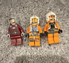 LEGO Minifigure Lot of 3 Pilot Figures 2 Orange 1 Dark Red with Helmets