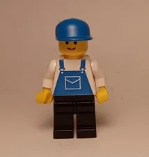 LEGO MiniFigure Legoland City Mechanic Blue Overalls Black Legs