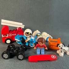 Lego Duplo Lot Fire Truck Dalmatian Police Motorcycle Cop Vehicle Pieces