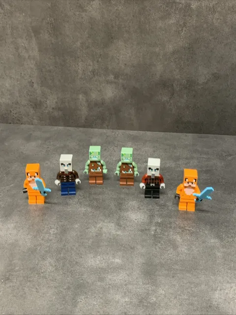 LEGO Minecraft Minifigure Lot Illager Pillager 2x Fox Skins 2x Drowned Zombies