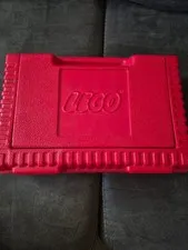 LEGO Red Plastic Storage Case Box Logo Lid (1984) Made in USA Empty Used