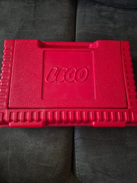 LEGO Red Plastic Storage Case Box Logo Lid (1984) Made in USA Empty Used