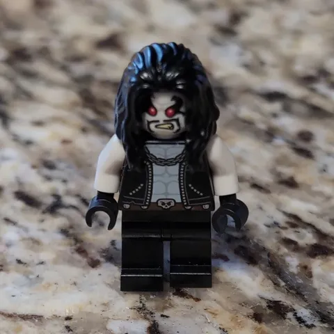 LEGO Plastic Minifigure Black Hair White Arms Black Vest Black Legs