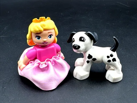 Lot of 2 Lego Mega Bloks Sleeping Beauty Aurora Doll and Dog w/ Black Spot
