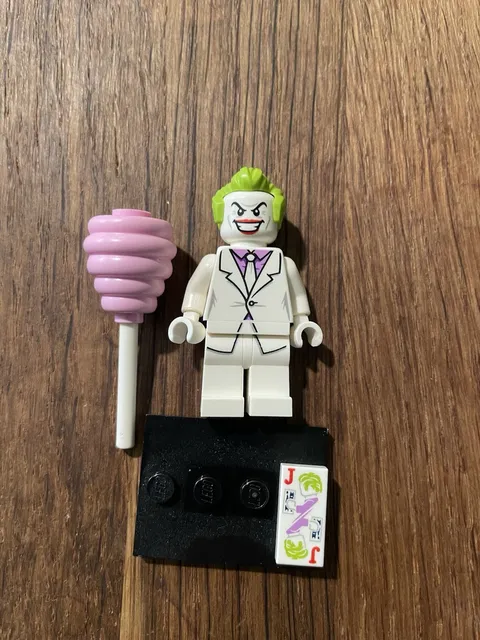 LEGO Minifigures The Joker White Suit Minifigure w/ Mallet, Tile & Stand