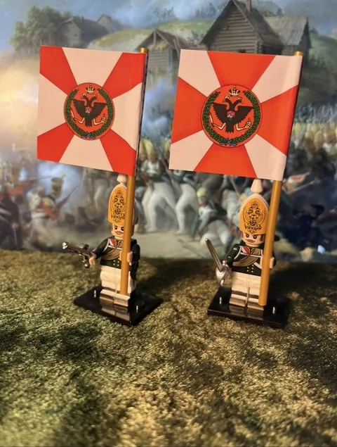 2x Minis Russian Napoleonic Pavlov Gren Regiment 1812 +2 Flags LEGO Flagpoles