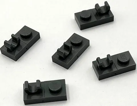 Lego 5 New Dark Bluish Gray Plates Modified 1 x 2 with Open O Clip on Top Parts