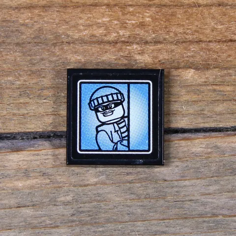 LEGO City Black Tile 2 x 2 Bandit Minifigure on Surveillance Screen 3068pb0847