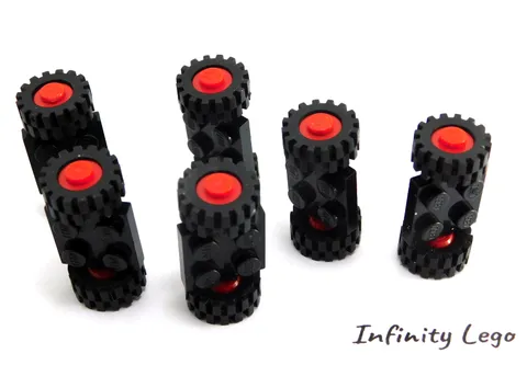 6 LEGO 1980-1986 Vintage Black Plate 2 x 2 with Red Wheels & Tire Ø21 x 8 - 6pc