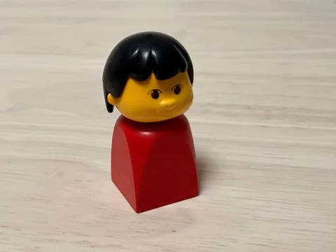 Vintage 1980s Lego Mini Figure Puppet Red 4224C01 Female Girl Black Hair