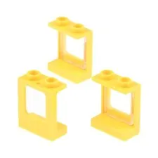 3x LEGO Window Frame 1x2x2 Yellow Transparent Glass White 60601 60032